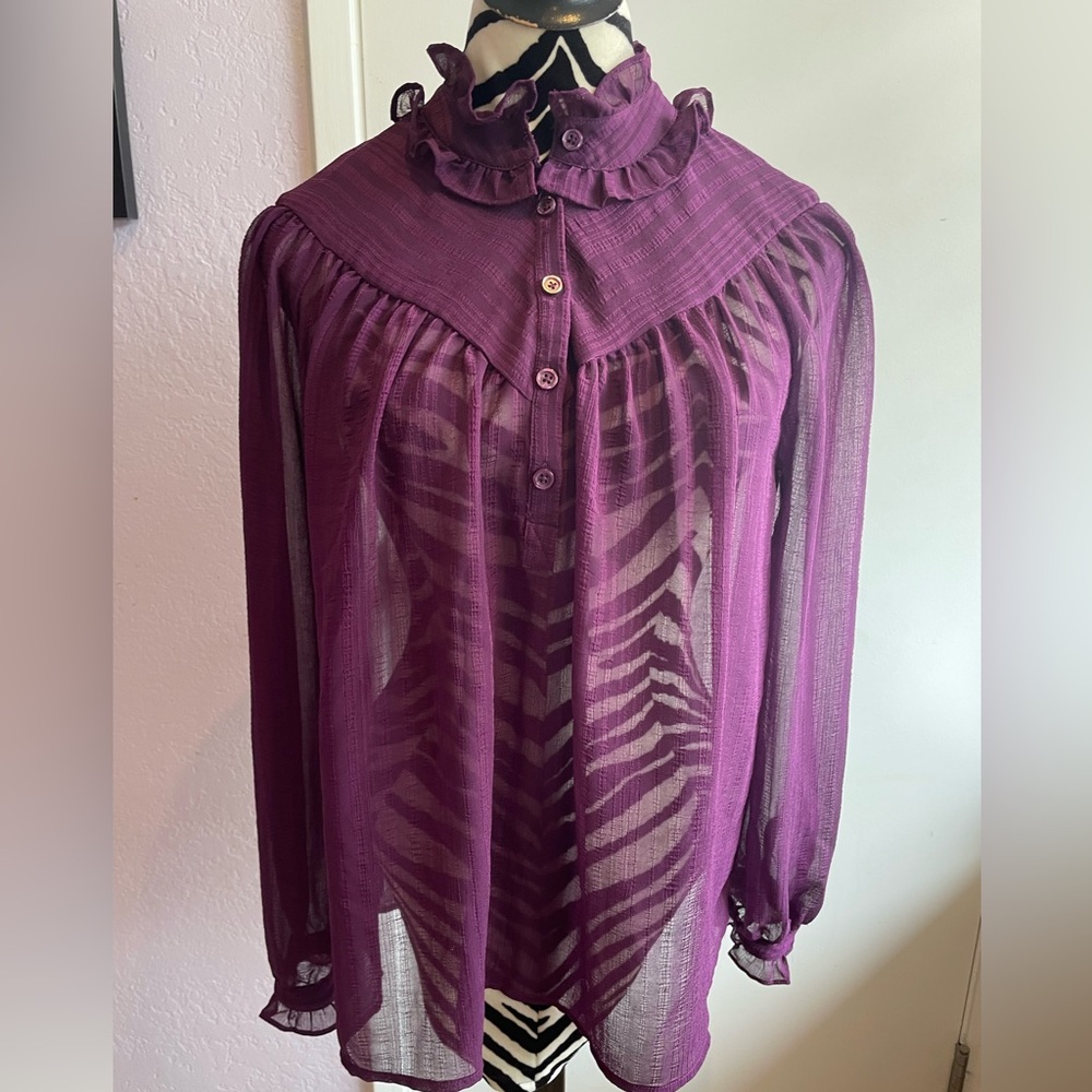 Who What Wear Purple Whimsigoth Plum Sheer Blouse